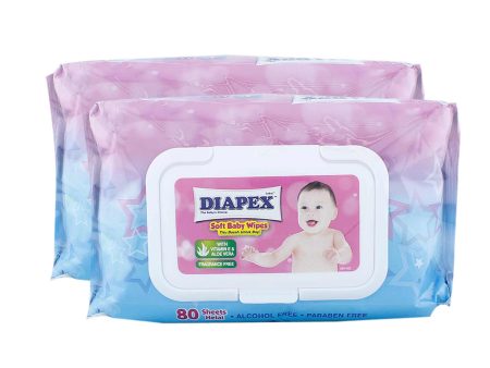 Diapex Soft Baby Wipes 80pcs x 2 For Discount