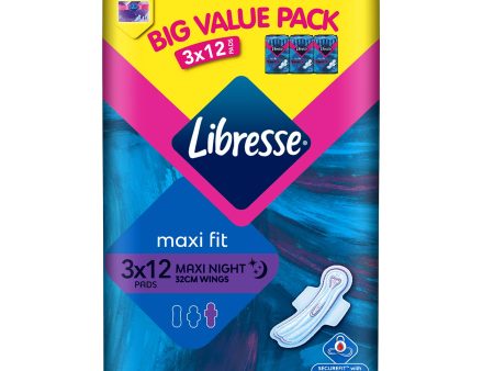 Libresse Maxi Night Unscented Secure Wings Pad 12pcs x 3 Online now