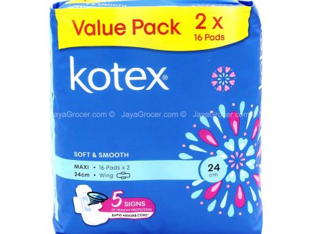 Kotex Soft and Smooth Maxi Wing Pad 24cm x 32pcs on Sale