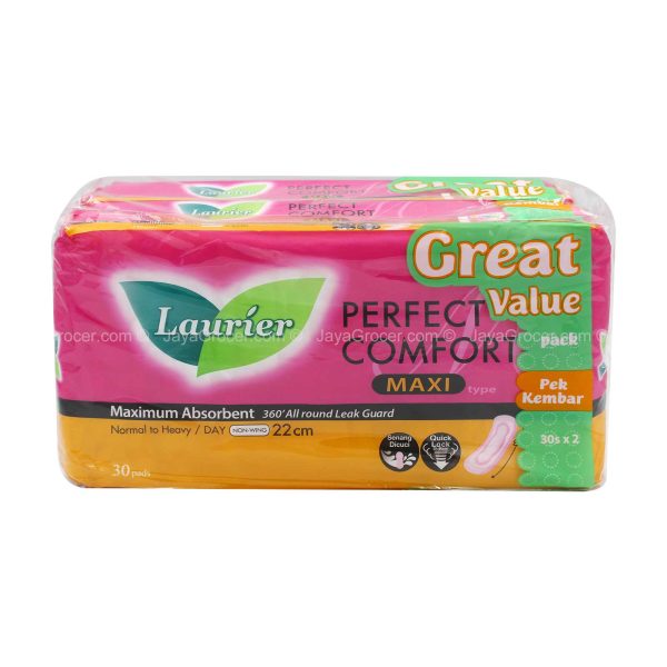 Laurier Perfect Comfort Maxi Sanitary Pad 30pcs x 2 Online now