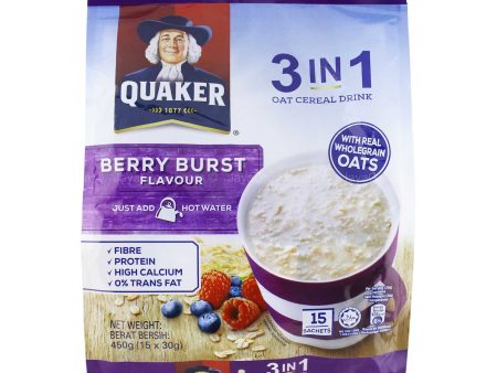 Quaker 3 in 1 Oat Cereal Drink Berry Burst 30g x 15 Hot on Sale