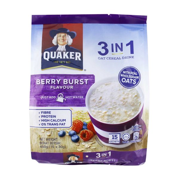 Quaker 3 in 1 Oat Cereal Drink Berry Burst 30g x 15 Hot on Sale