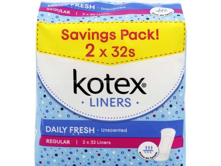 Kotex Daily Fresh Regular Unscented Liners 32pcs x 2 Online now