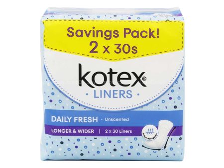 Kotex Daily Fresh Longer & Wider Unscented Liners 32pcs x 2 Cheap