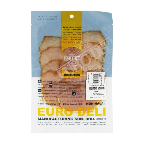 [NON-HALAL] Euro Deli Unsmoked Back Bacon Slices 200g Fashion