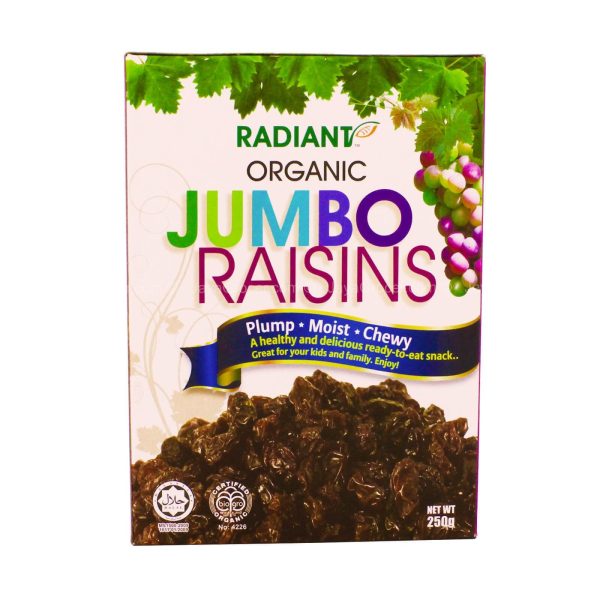 Radiant Whole Food Organic Jumbo Raisins 250g Hot on Sale